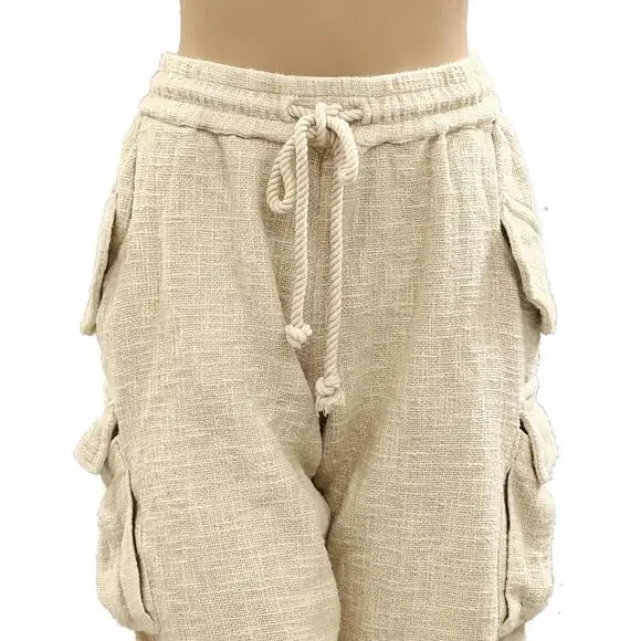 Free People Sea La Vie Cargo Shorts Mid Rise Pull-on Beach Beige Sz S #765 - Picture 13 of 13